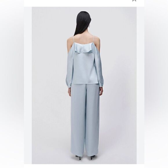 Jonathan Simkhai The Diane Satin Off Shoulder Top in Light Sky. XS NWT - Picture 2 of 12